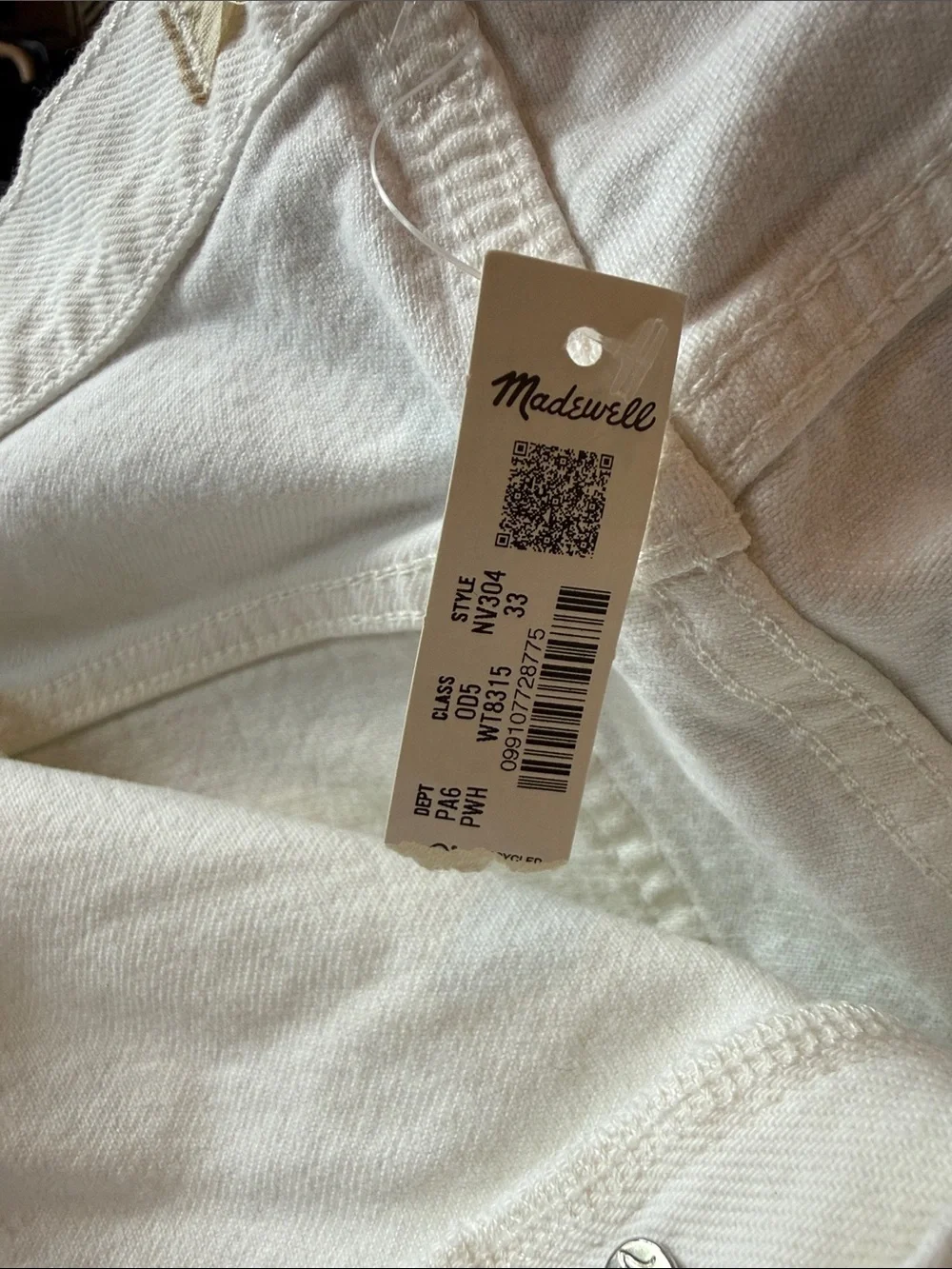 Madewell The Brynn Long Short Size 33 White Denim NWT